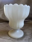Milk Glass Scalloped Ribbed Pedestal Planter Vase Round Bottom Wedding Vintage