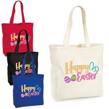 Happy Easter Tote Bag Bunny Ears Eggs Canvas Reusable Shopping Bag Gift