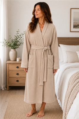 M&S NEUTRAL WIDE RIBBED DRESSING GOWN Size Small