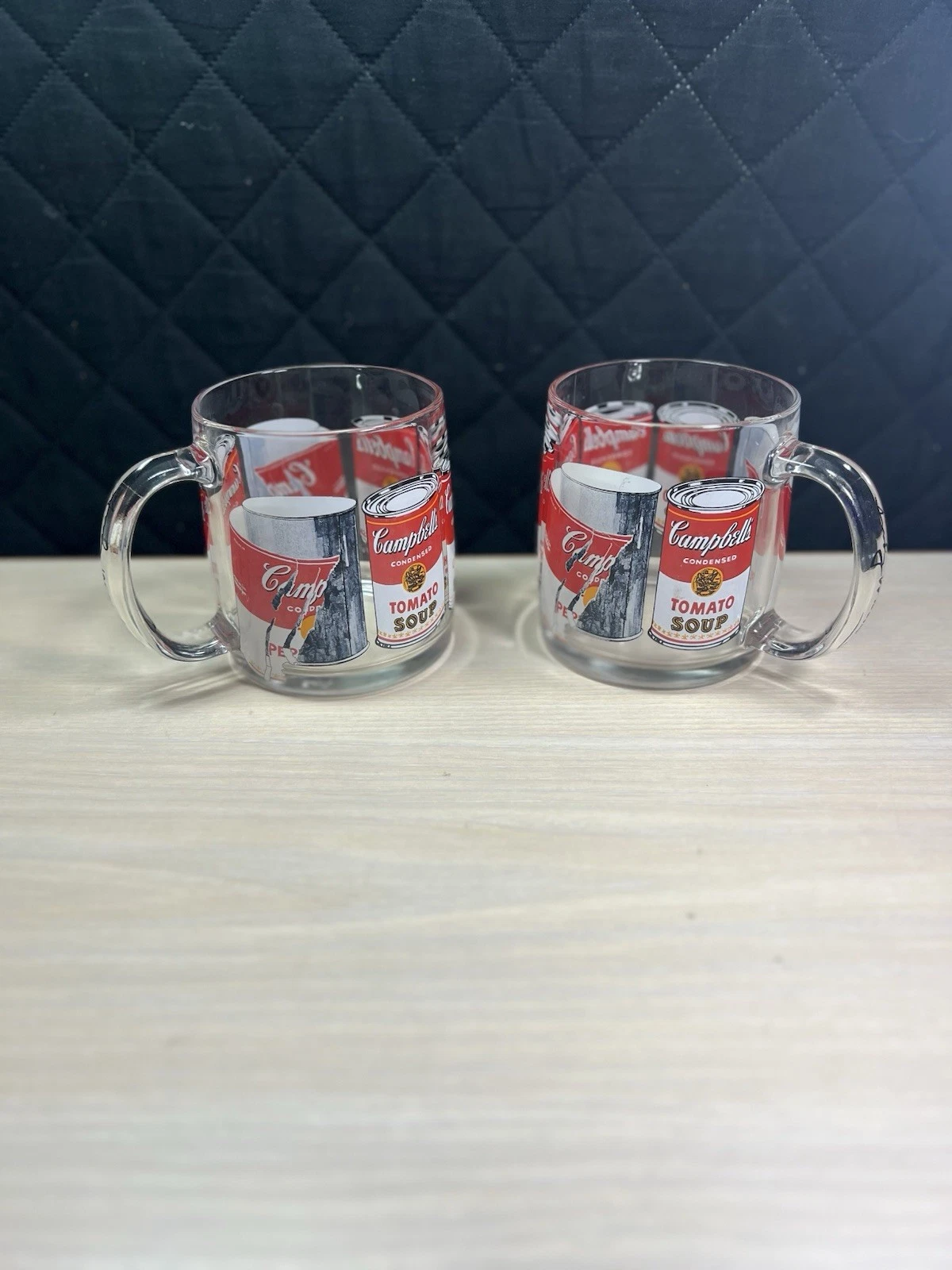 Luminarc Andy Warhol Campbell’s tomato soup can mugs glasses