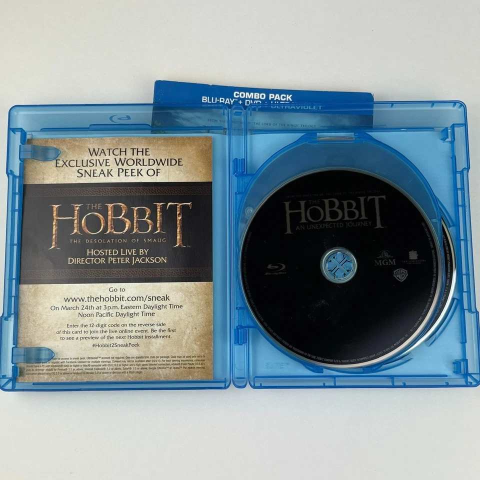 The Hobbit An Unexpected Journey [Blu ray DVD UV] 3 Disc Movie Film Slipcover - Image 3 of 4