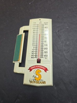 Vintage S Brand Proven Performance Soybeans Metal Advertising Thermometer Sign