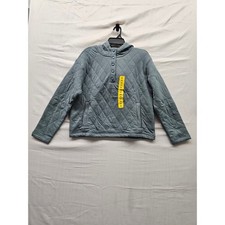 Lands' End Womens Quilted Hoodie Gray Cotton Blend Casual Size Medium