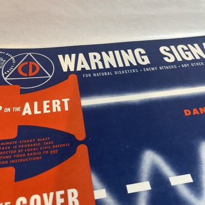 VINTAGE ORIGINAL NOS CIVIL DEFENSE WARNING SIGNALS POSTER FOR