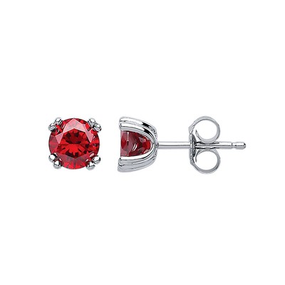 Silber Jewelco London Rose rot CZ Doppel 4 Klauen Solitär Ohrstecker 6 mm