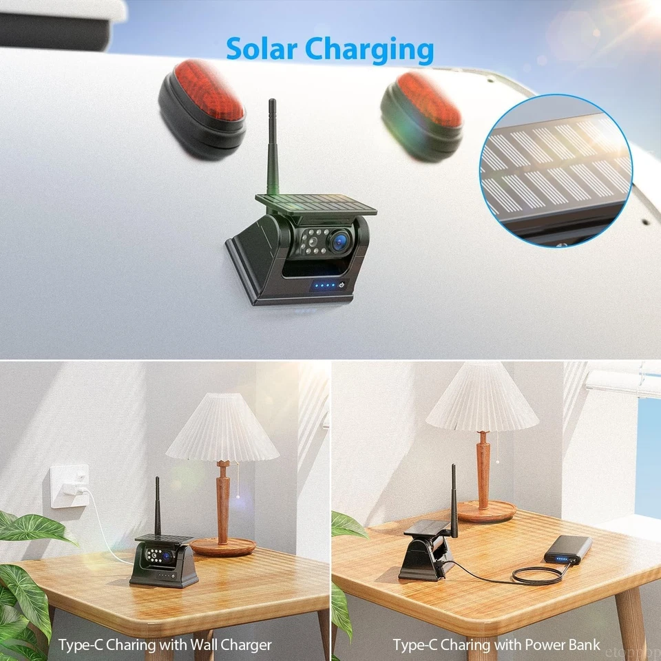 Wireless 10.1" DVR Monitor RV Truck Boat Magnetic Solar HD 1080P Backup Camera - Image 4 of 4