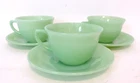 Set of 3 Vintage Fire King Jane Ray Ribbed Green Jadeite Tea Cups & Saucers