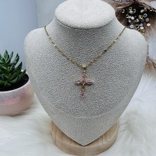 Elegant Gold and Pink Cross Necklace