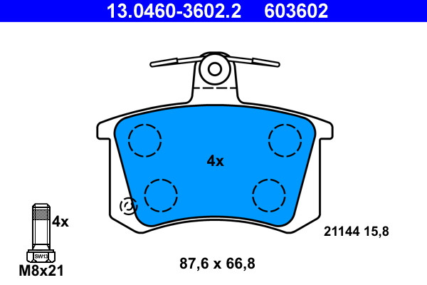 Rear ATE 13.0460-3602.2 Brake Pad Set, disc brake for AUDI