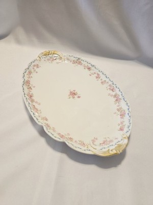 Antique Two Handled Tray with Pink Roses by C. H. Field Haviland Limoges France