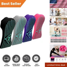 Pilates Yoga Non Slip Grips Socks, Sticky Ballet Workout Hospital Socks, 4 Pairs