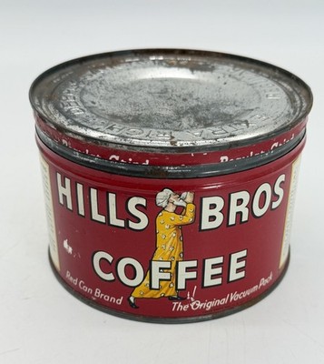 Vintage 1950d Hills Bros 1 LB Coffee Can Tin Advertising w/ Original Lid RARE