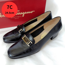 Salvatore Ferragamo Bit Loafers 7C Black Gancini Tortoiseshell Detail 3.6cm Heel