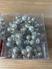 Glitzy Beaded Wreath Napkin Rings, Set of 8 Gold Silver Pearl Clear NEW