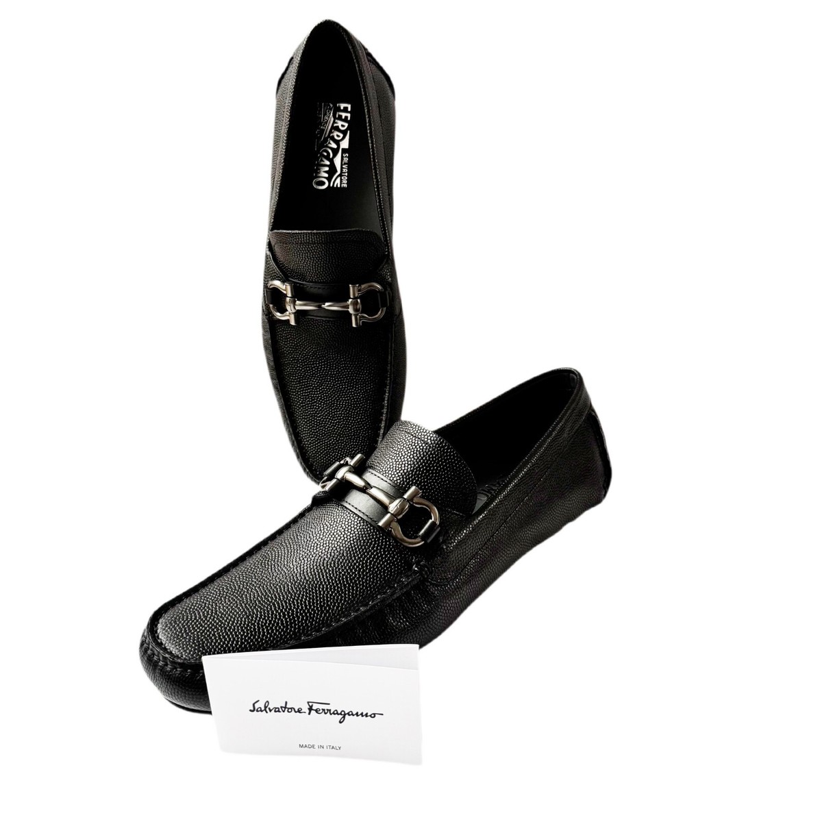 Ferragamo PARIGI 9 D Gancini Black Pebble Leather Men