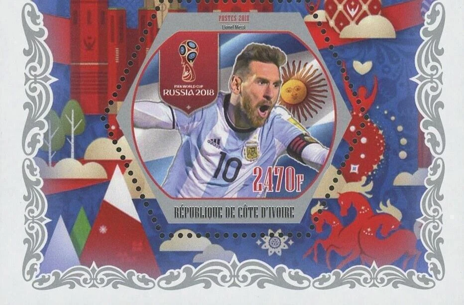 Cote D'Ivoire Messi Russia World Cup 2018 Soccer Sport Souvenir Sheet Mint NH - Image 2 of 4