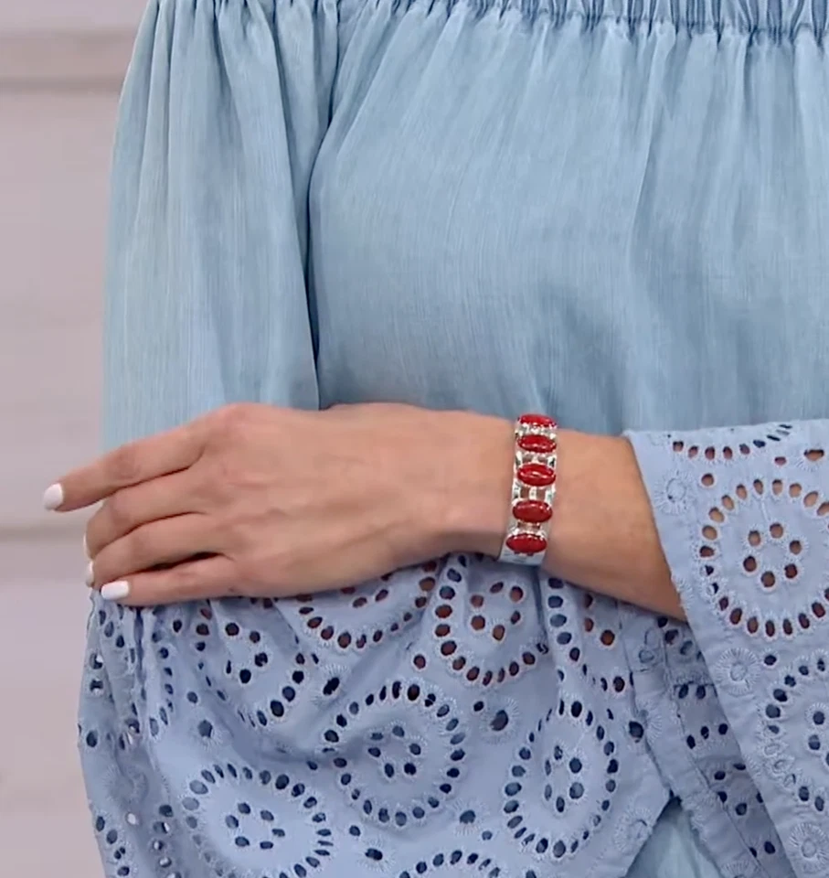 JAY KING из чистого серебра овальный 5-камень красный коралл манжеты браслет - новый в коробке - Изображение 4 из 4