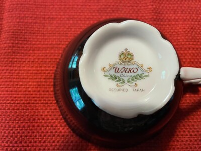Vintage Waco China Japan Cup & Saucer, Floral Maroon & Gold Trim
