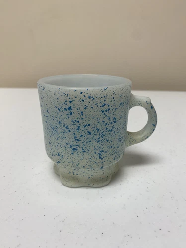 Vintage RARE Anchor Hocking Fire King Blue Speckled Stacking Mug