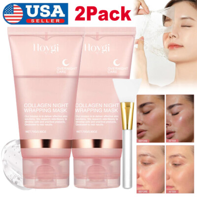 2Pcs HOYGI Collagen Wrapping Mask 2.53 oz / 75ml Renewal Night Care Mask Cream