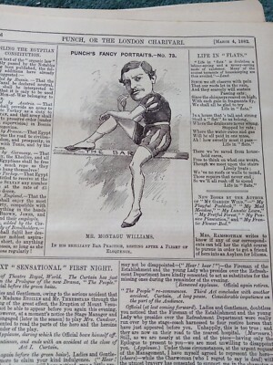 El36 Ephemera 1882 Punch Cartoon Mr Montagu Williams 