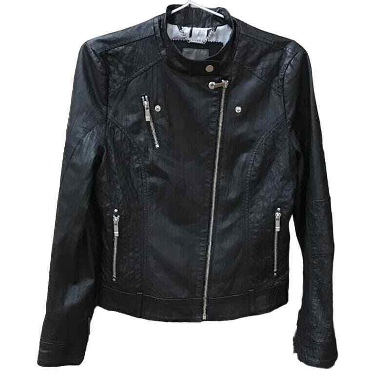 Spanner Womens Black Leather Jacket No Size Tag eBay