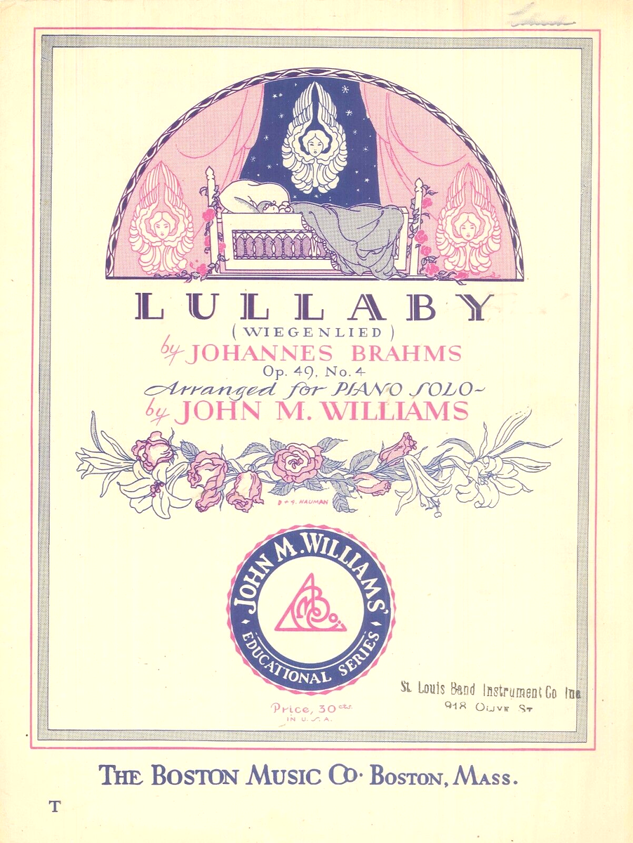 Brahms Lullaby Wiegenlied Op 49 No 4 Sheet Music Piano Solo 1933