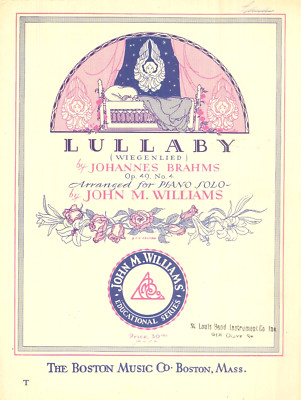 Brahms Lullaby Wiegenlied Op 49 No 4 Sheet Music Piano Solo 1933 Williams