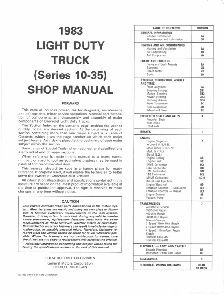 Chevrolet GMC 1983 camioneta furgoneta chasis taller suburbano manual de reparación libro original Foto 2 de 4