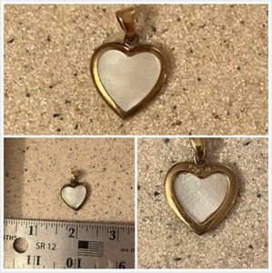 Thick Gold-Plated Vintage Sterling Silver Mother of Pearl Heart Pendant