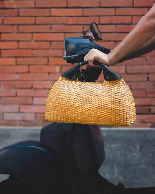 Handmade Bali Rattan Bag Round Wicker Crossbody Straw Boho Purse *Betari*