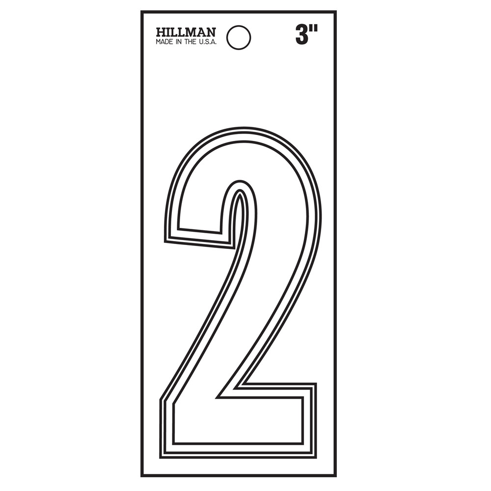 Hillman 3-In. White Matte Vinyl Die-Cut Sticker Thin Number 2 839686