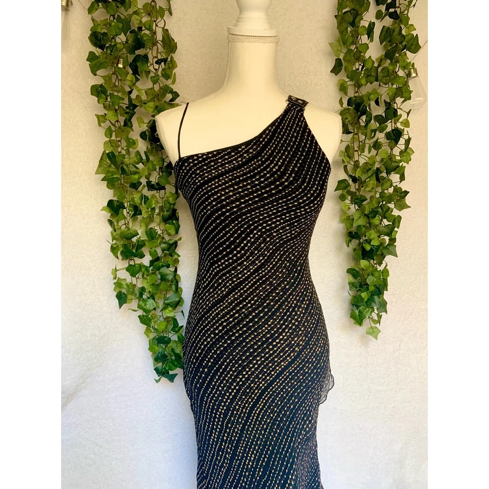 Poleci платье винтажный черный и золотой 100% шелк и кожаный ремень миди платье 8 средний - Изображение 3 из 4