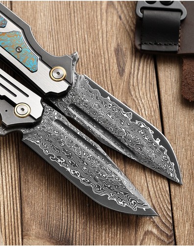 8'' New Fast Opening VG10 Damascus Blade Titanium Handle Pocket Knife VTF47 - Picture 5 of 6