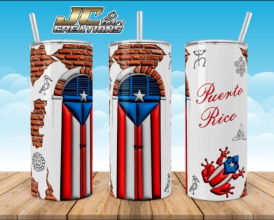 Puerto Rico Tumbler 20 oz skinny Sublimated Boricua PR 3D Old SJ Door 3D