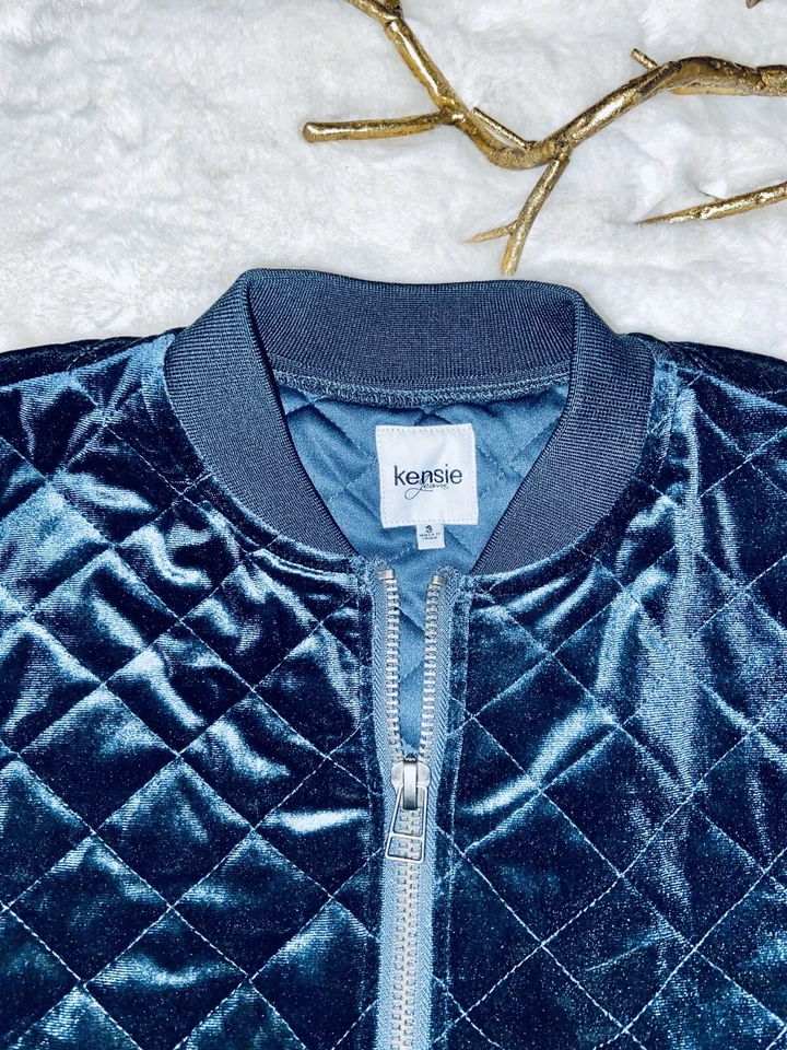 Chaqueta Bomber KENSIE Para Mujer Acolchada Informal Terciopelo Terciopelo Color Verde Talla Pequeña Foto 2 de 4