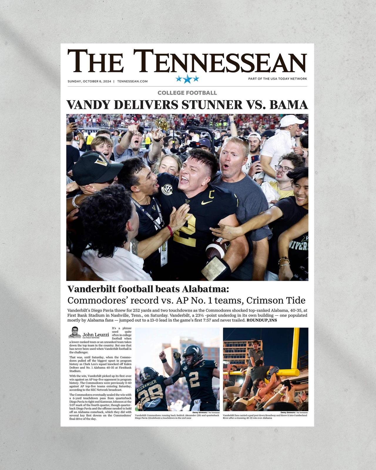 2024 Vanderbilt Commodores' Historic Triumph Over No. 1 Albm - UnFramed