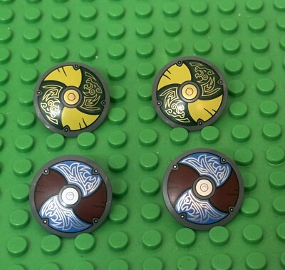 Lego 4 Pieces Viking Village Dark Bluish Gray Convex Round Decorated Shield