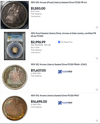 1874 PCGS PR64 Arrows 2-Yr Type! ๐ด PROOF Beauty! ๐ด 700 Minted! โ
โ
Seated Dime - Picture 5 of 6