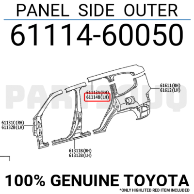 6111460050 Genuine Toyota PANEL SIDE OUTER 61114-60050 | eBay UK