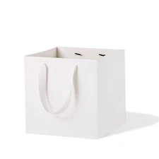 White Paper Gift Bag 4 x 4 Gift Box Small Square Bottom Paper Bags with Handl...