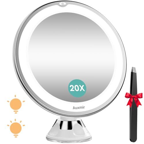 Upgraded 20X Magnifying Makeup Mirror with LED Light and 2-Level Brightness Adjustments  