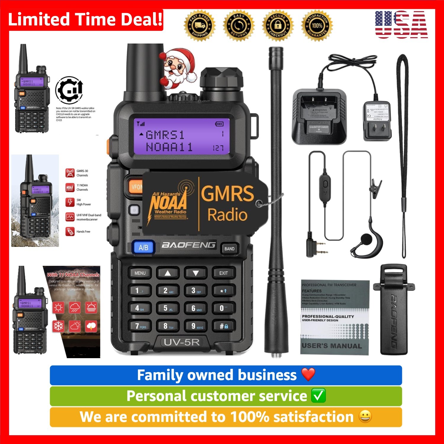 Baofeng UV-5R GMRS Handheld Radio Long Range UV5R Walkie Talkies Rechargeable