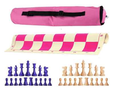Pink Archer Weighted Chess Set - Vinyl Board, Bag w/ Royal & Natural Pieces