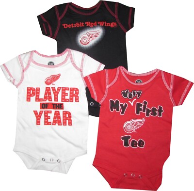Detroit Red Wings 3pc Creeper Set ''My First Tee'' Infant Baby Bodysuit