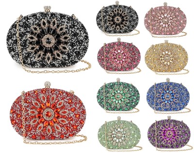 Damen Diamante Clutch Tasche Abend Abschlussball Hochzeit Braut Schulter Glitzer Handtasche