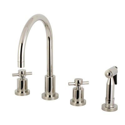 Kingston Brass Widespread Kitchen Faucets 7.59'' w/ Brass Sprayer Polished Nickel
