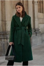 Lipsy Green Boucle Coat - Size 10
