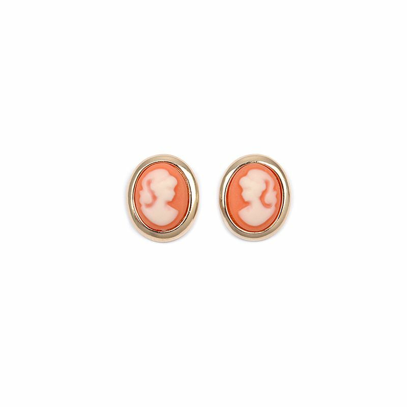 Boucles d'oreilles clous puces camée ovale en plaqué or 750/000 femme 13x10mm