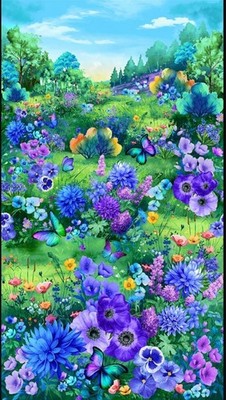 Meadow Bloom Fabric Quilt Panel ~ 24'' x 44'' ~  Floral Butterfly, Chong-A Hwang